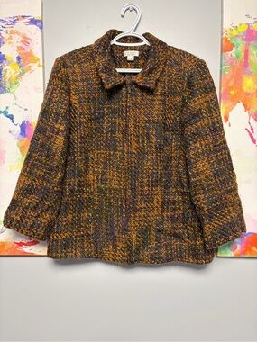Christopher & Banks Brown Tweed Blazer with Boxy Silhouette